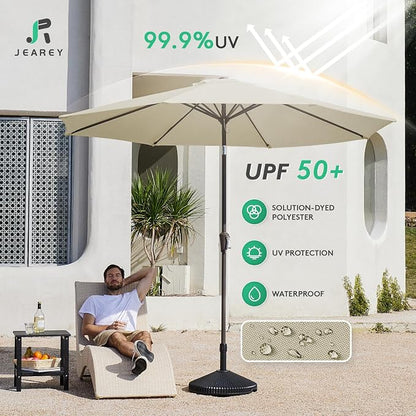 JEAREY 9FT Outdoor Patio Umbrella, Market Umbrella, Tan | Outdoor Table - Image 2