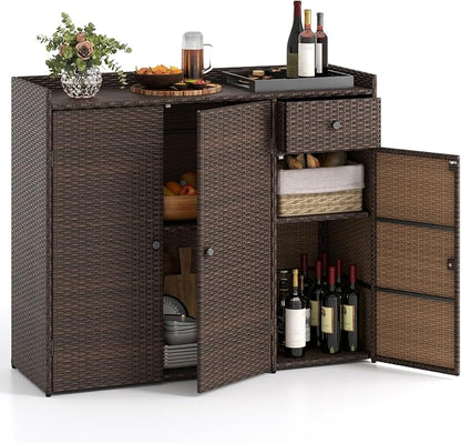 Tangkula Rattan Outdoor Storage Cabinet, Patiojoy Outdoor Cabinet by TANGKULA