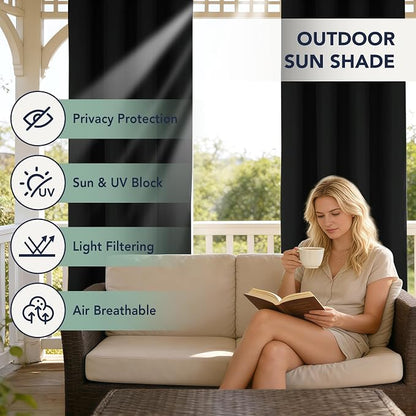 Black Outdoor Curtains for Patio Waterproof, 6 Drape Panels | Privacy & - Image 3