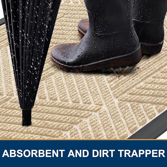 Smiry Front Door Mat Outside Entrance, Heavy Duty Sturdy Natural Rubber Doormat, Trap Dirt and Moisture, Easy Clean Low Profile Mats for Indoor Outdoor Entry, Irregular Triangle (59x24, Beige)