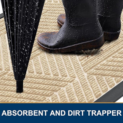 Smiry Front Door Mat Outside Entrance, Heavy Duty Sturdy Natural Rubber Doormat, Trap Dirt and Moisture, Easy Clean Low Profile Mats for Indoor Outdoor Entry, Irregular Triangle (59x24, Beige)