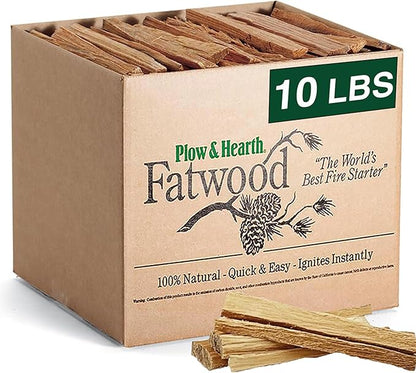 Plow & Hearth 10 LBS Fatwood Fire Starter Sticks Organic Kindling, Easy Ignition Fat Wood, All Natural Firestarters for Fire Pit, Wood Stoves, Fireplaces, Campfires, Bonfires, BBQ