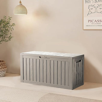 80 Gallon Resin Deck Box, Waterproof Outdoor Storage Box for Patio Furniture, Garden Tools, and Pool Accessories, Lockable UV-Resistant Storage Bin Bench Cabinet for Outside, Grey
