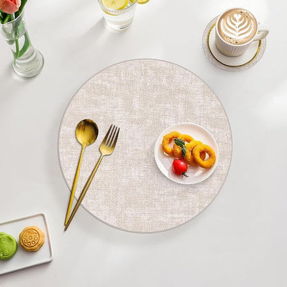 Homaxy Round Faux Leather Placemats and Coasters, Washable Dual-Side Table Mats, Wipeable Heat-Resistant Dining Place Mats for Outdoor and Indoor, Set of 12, Diameter 13 and 3.93 inch, Beige
