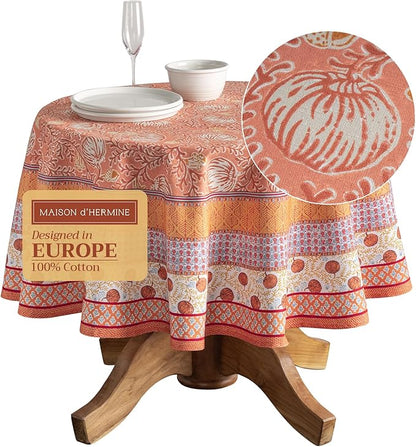 Maison d' Hermine Table Cloth Round Table 100% Cotton 63 Inches Fall Tablecloth Reusable Everyday Use for Thanksgiving Christmas Decorations Dining Farmhouse Party (Harvest Festival)