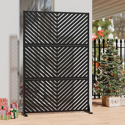Casaphoria 72" H x 47" W Metal Outdoor Privacy Screen, Freestanding Decorative Divider for Patio, Deck, Balcony, and Garden with Stable Base, Black Parallel
