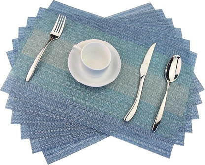 Plastic Placemats,Non Slip Washable Placemats for Dining Table Wipe Clean Table Mats Set of 6(Blue)