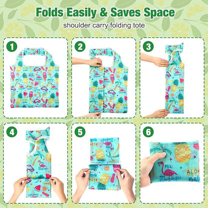 Eccliy 24 Pieces Reusable Grocery Bags Polyester Shopping Bags for Groceries Multi Colors Reusable Foldable Shopping Tote (Fruits Style)
