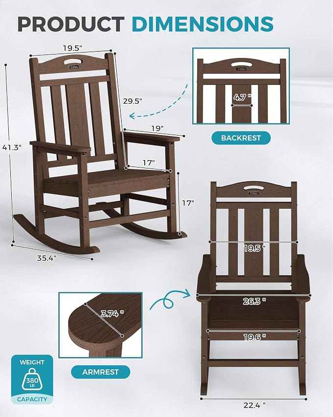Oversized Outdoor Rocking Chairs, High Back Patio Rockers - Image 2