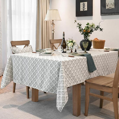 Rectangle Gingham Tablecloth, Washable Wrinkle Free Green Table Cloth, Retro White-Green Raised Jacquard Checkered Pattern Table Cover for Dining, Farmhouse, Wedding, Outdoor - 60''x84''