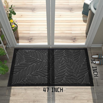 Yimobra 47x32 Large Door Mat Outdoor Indoor, All-Season Waterproof Door Mat Outside Entrance, All-Weather Non-Slip Outside Doormat for Garage Patio Entryway, Black
