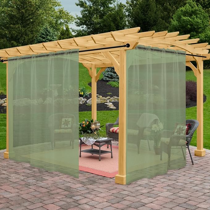 Outdoor Sheer Curtains for Patio Waterproof, 2 Panels Rod Pocket Indoor/Outdoor by Awnmeow