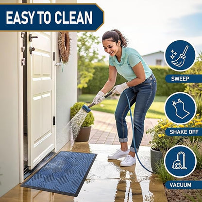Smiry Front Door Mat Outside Entrance, Heavy Duty Outdoor Indoor Mat, Natural Rubber Doormat, Non Slip, Trap Dirt and Moisture, Easy Clean, Low Profile Patio Porch Entryway Mat, 59x23, Blue