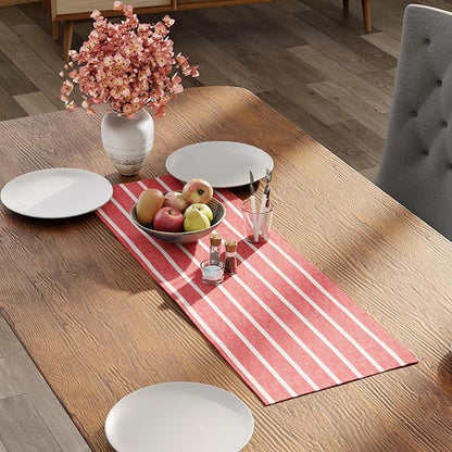 Encasa XO Cotton Dining Table Runner | Roma Red Stripes | Size 13x36 in - Machine Washable & Durable