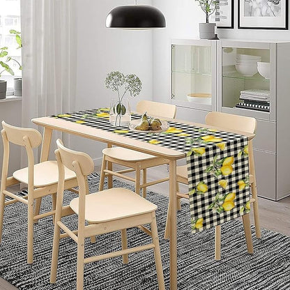 Fresh Lemon Table Runner, Yellow Lemon Black White Buffalo Check Plaid Table Runner for Farmhouse Coffee Home Kitchen Dining 13x60in