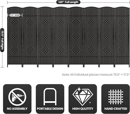 8 Panel Room Divider,6Ft Folding Privacy Screen,Tall - Extra Wide Foldable Panel Partition Wall Divider with Diamond Double-Weaved Hand-Woven Design Room Screen Divider