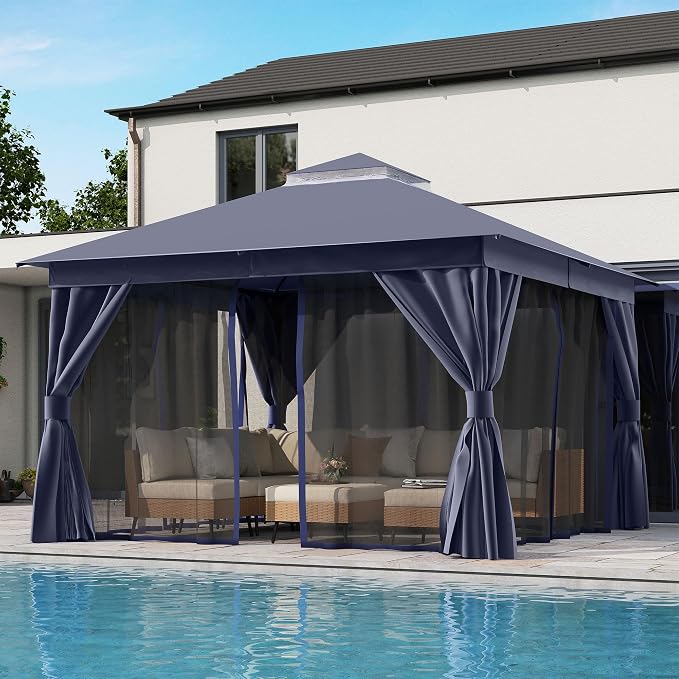 12'x12' Outdoor Gazebo, Metal Frame Heavy Duty Patio Canopy Tent Shelter - Image 3