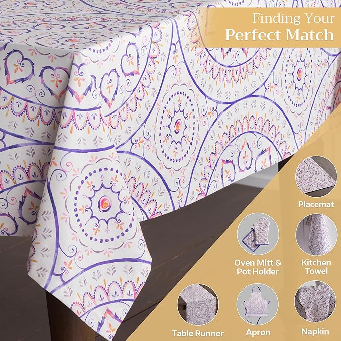 Maison d' Hermine Table Cloth Square Table 100% Cotton 54 x 54 Inches Tablecloth Reusable Decorative Everyday Use for Dining Room, Farmhouse, Home, Party, Festive & Wedding Spring Summer - Mandala
