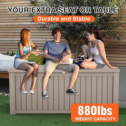 180 Gallon Outdoor Storage Deck Box - Large Waterproof Resin Bin for Delivery Boxes Outside, Lockable Storage for Patio/Pool Cushions & Tools, UV-Resistant, Granite Grey