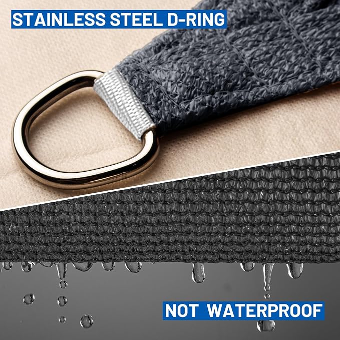 10' x 10' x 14' Triangle Sun Shade Sail, Graphite Grey UV Block | Outdoor sun - Image 6