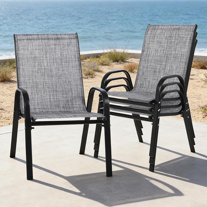 24.4" Outdoor Patio Stackable Chairs Set of 4, Outside Furniture - Image 2