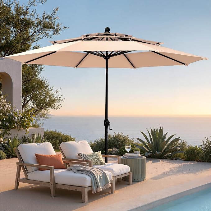 PHI VILLA 10ft Outdoor Patio Umbrellas, 3 Tier Vented Table Umbrella, 1.5" Pole by PHIVILLA