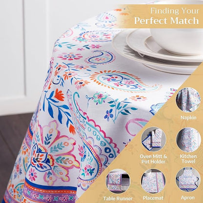 Maison d' Hermine Table Cloth Round Table 100% Cotton 63 Inches Tablecloth Reusable Decorative Everyday Use for Dining Room, Farmhouse, Home, Party, Festive & Wedding Spring Summer - Indian Floral