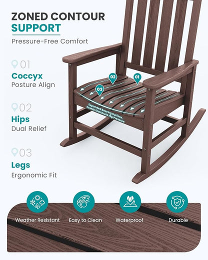 SERWALL Outdoor Rocking Chair Set of 2, Oversized Rocker - Image 4