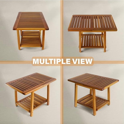 ENKEZI Acacia 24 Inches Outdoor Side Table, 2-Tier Sturdy Patio, End Table Weather Resistant, Strong Stability Side Table for Patio, Pool, Porch, Teak Finish (Acacia Brown)