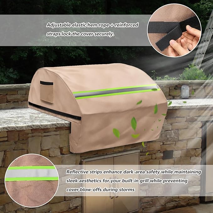 Built in Grill Cover for Lynx 36-Inch - Heavy Duty 600D Waterproof with Reflective Strips and Plush Lining,Protects The Built in Grill While Enhancing its Visual Appeal,25.5''L x 36''W x 26''H,Khaki