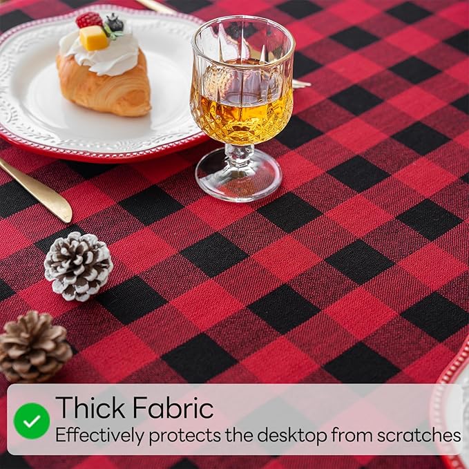 Christmas Gingham Tablecloth Heavy Duty Cotton Blend Red 60x60 inch Plaid Christmas Table Cloth Reusable Waterproof Foldable Tablecloths Xmas Table Cover for New Year Party Decor