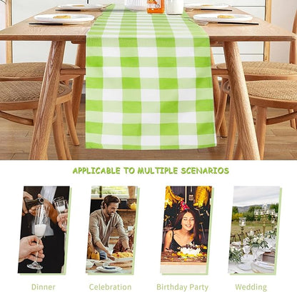 Fabric Checkered Table Runner 12 Pack Waterproof Gingham Table Runner 14W x 108L Buffalo Check Table Runners for Parties Kitchen Dining Wedding Banquet (Emerald and White)