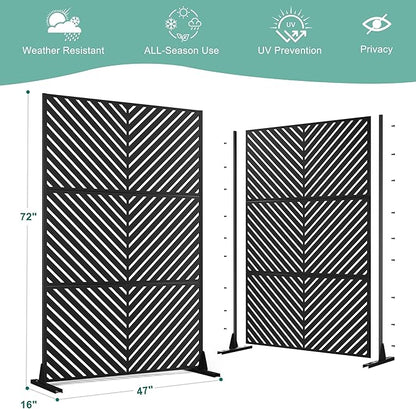 Metal Privacy Screen for Outdoor & Indoor Use, Free Standing Privacy Screen for Patio Garden Pool, 72" H x 47" W Decoative Privacy Panels, Weather Resistant, Easy Assembly (Black Parallel Line)