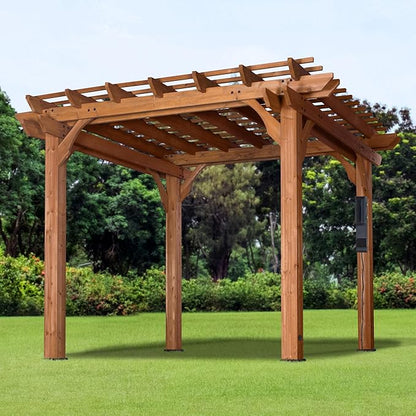 Backyard Discovery Beaumont 10' x 10' Traditional Cedar Wood Pergola Kit with Trellis Roof, All-Season Durability, High-Wind Rating, PowerPort, Shade for Outdoor Patio, Deck, Garden, and Entertaining