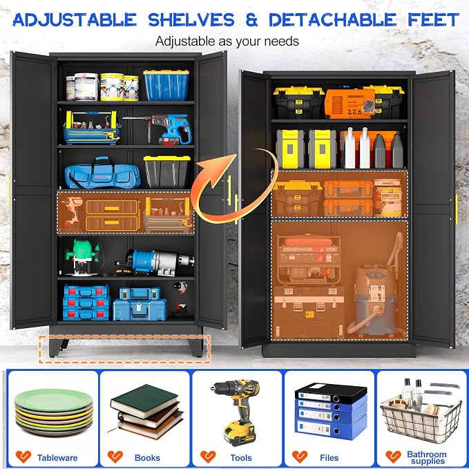 GAIOUS 79'' Tall Metal Garage Storage Cabinet, Home Office Cabinet Black | Home - Image 3