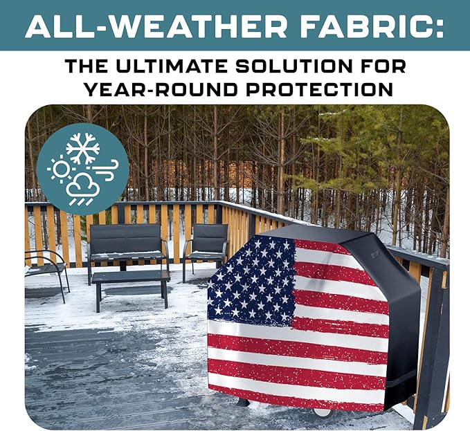 US Flag 64 Inch Grill Cover - Waterproof, Heavy Duty Universal Cover for Outdoor & BBQ Grills