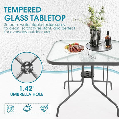 Patio Dining Table for 4 with Umbrella Hole | Outdoor 5 Piece Dining Set 36" x - Image 5