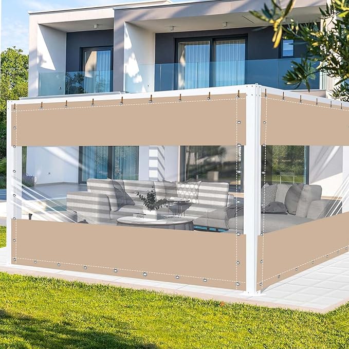 FoundGo 10'H x 10'W Vinyl Curtains for Patio 19oz, Outdoor Clear Vinyl Patio Enclosure,Heavy Duty Clear Tarp Waterproof PVC Tarps with Grommets for Pergola, Balcony,Porch,Gazebos，-4℉ Cold Resistant