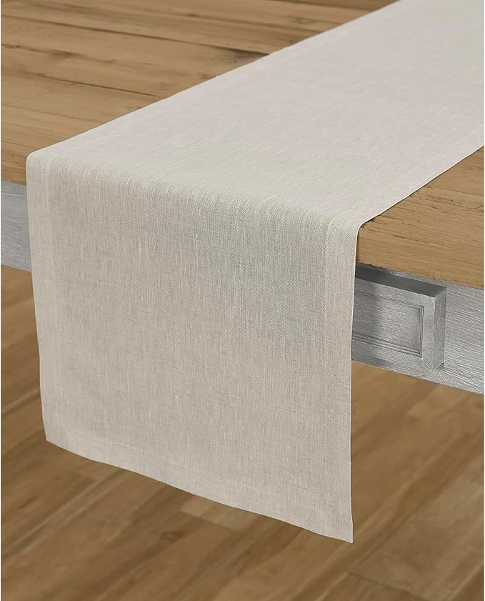 Solino Home Linen Table Runner 144 Inches Long - Athena, 100% Pure Linen Light Natural 14 x 144 Inch Table Runner for Dining, Spring, Easter