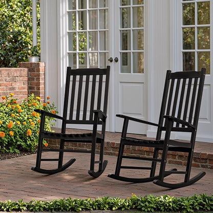 Flamaker Acacia Wood Outdoor Rocking Chairs Set of 2 | Black Rocking Chairs Set - Image 7