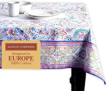 Maison d' Hermine Table Cloth Rectangle Table 100% Cotton 54 x 72 Inches Tablecloth Reusable Decorative for Dining Room, Farmhouse, Home, Party, Festive & Wedding Spring Summer - Indian Floral
