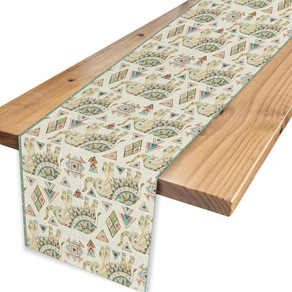 Boho Elephant Table Runner, Rustic African Tribal Indian Diwali Aztec Bohemian Green Geometric Coffee Table Center Decor for Home Kitchen Dining Holiday Party Outdoor Table Decorations, 13"x72"