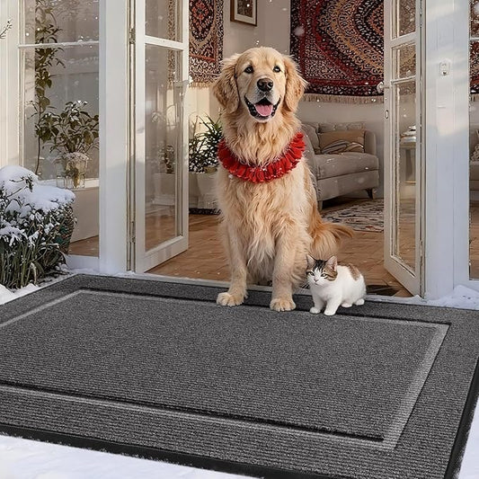 Large Front Door Mat Outside Entrance Indoor Doormat, 47" x 30" Outdoor Mats for Patio Waterproof, Outdoor Door Mats for Outside Entry, Indoor Rugs for Entryway, Sturdy Natural Rubber Entry Mat, Grey