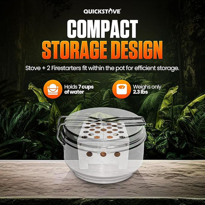 Portable Stove Kit with Camping Pot & 2 Fire Starters, Lightweight Stainless Steel Wood Burning Stove for Emergency Preparedness, Survival Supplies, Camping Gear & Outdoor Cooking