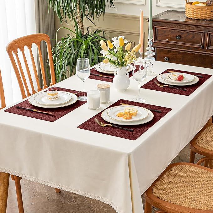 Romanstile Vinyl Placemats Set of 8-12 X 17 Inch - Heat Resistant Place Mats 100% Waterproof Oilproof Wipeable Reversible Faux Leather Table Mats for Kitchen, Dining, Party, Outdoor, Red
