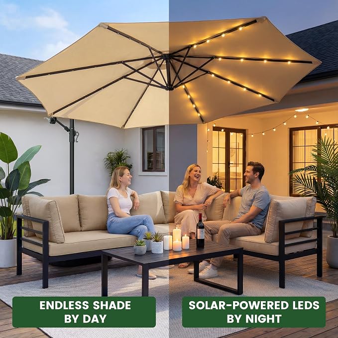 10FT Patio Umbrella with Solar Lights and Base - Image 6