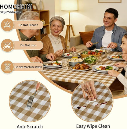 Rectangle Picnic Table Cloth, Elastic Waterproof Fitted Vinyl Tablecloths for 5 Foot Tables, Wipeable Flannel Backed Table Covers for Dining, Camping, Outdoor(Khaki Plaid,30"x60")