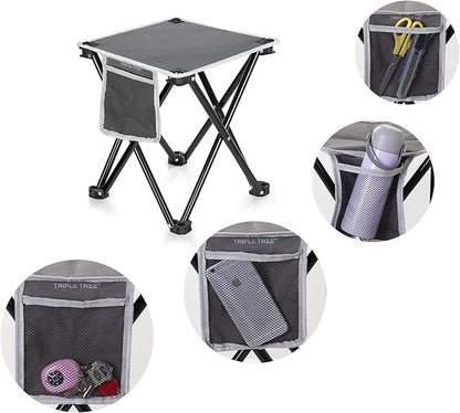 Triple Tree 2 Pack Folding Camping Stool, 13.8 Inch Small Portable Lightweight Stool with Side Pocket, Foot Stool with Carry Bag for Hiking, Fishing and Beach, Hold up to 400lbs, Grey