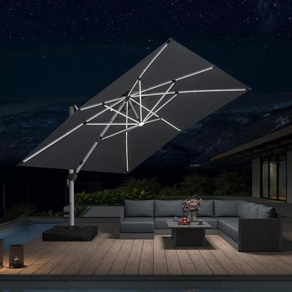 PURPLE LEAF Patio Umbrella 12'X12' Double Top Solar LEDlight, Slate Gray | 7 by PURPLELEAF