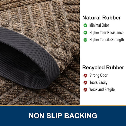 Smiry Half Circle Front Door Mat Outside Entrance, Heavy Duty Outdoor Indoor Natural Rubber Doormat, Non Slip, Trap Dirt and Moisture, Easy Clean, Low Profile Patio Porch Entryway Mat, 29.5x17, Brown
